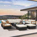 PURPLE LEAF Griffin Classical Patio Conversation Set Black with Cushion Pillows Ottoman and Premium Leather for Backyard Outdoor Living