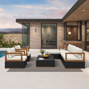 PURPLE LEAF Griffin L-shaped Patio Conversation Set Black with Cushion Pillows Ottoman and Premium Leather for Patio Balcony