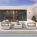PURPLE LEAF Griffin L-shaped Patio Conversation Set White with Cushion Pillows Ottoman and Premium Leather for Patio Balcony