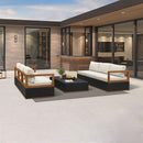 PURPLE LEAF Griffin Symmetrical Patio Conversation Set Black with Cushion Pillows Ottoman and Premium Leather for Luxury Outdoor Living