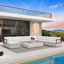 PURPLE LEAF Griffin L-shaped Patio Conversation Set White with Cushion Pillows Ottoman and Premium Leather for Patio Balcony