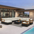 PURPLE LEAF Griffin U-shaped Patio Conversation Set Black with Cushion Pillows Ottoman and Premium Leather for Gathering Entertaining