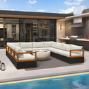 PURPLE LEAF Griffin U-shaped Patio Conversation Set Black with Cushion Pillows Ottoman and Premium Leather for Gathering Entertaining