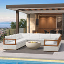 PURPLE LEAF Griffin U-shaped Patio Conversation Set White with Cushion Pillows Ottoman and Premium Leather for Gathering Entertaining