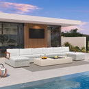 PURPLE LEAF Griffin U-shaped Patio Conversation Set White with Cushion Pillows Ottoman and Premium Leather for Gathering Entertaining