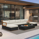 PURPLE LEAF Griffin U-shaped Patio Conversation Set Black with Cushion Pillows Ottoman and Premium Leather for Gathering Entertaining