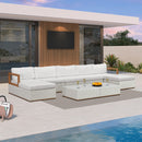 PURPLE LEAF Griffin U-shaped Patio Conversation Set White with Cushion Pillows Ottoman and Premium Leather for Gathering Entertaining