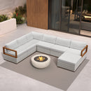 PURPLE LEAF Griffin U-shaped Patio Conversation Set White with Cushion Pillows Ottoman and Premium Leather for Gathering Entertaining