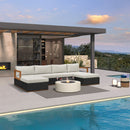 PURPLE LEAF Griffin U-shaped Patio Conversation Set Black with Cushion Pillows Ottoman and Premium Leather for Gathering Entertaining
