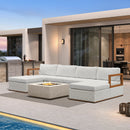 PURPLE LEAF Griffin U-shaped Patio Conversation Set White with Cushion Pillows Ottoman and Premium Leather for Gathering Entertaining