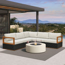 PURPLE LEAF Griffin L-shaped Patio Conversation Set Black with Cushion Pillows Ottoman and Premium Leather for Patio Balcony