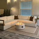 PURPLE LEAF Griffin L-shaped Patio Conversation Set White with Cushion Pillows Ottoman and Premium Leather for Patio Balcony