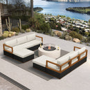 PURPLE LEAF Griffin L-shaped Patio Conversation Set Black with Cushion Pillows Ottoman and Premium Leather for Patio Balcony