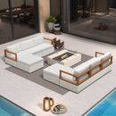 PURPLE LEAF Griffin L-shaped Patio Conversation Set White with Cushion Pillows Ottoman and Premium Leather for Patio Balcony