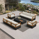 PURPLE LEAF Griffin Classical Patio Conversation Set Black with Cushion Pillows Ottoman and Premium Leather for Backyard Outdoor Living