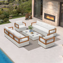 PURPLE LEAF Griffin Classical Patio Conversation Set White with Cushion Pillows Ottoman and Premium Leather for Backyard Outdoor Living