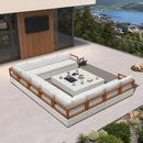 PURPLE LEAF Griffin U-shaped Patio Conversation Set White with Cushion Pillows Ottoman and Premium Leather for Gathering Entertaining