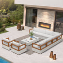 PURPLE LEAF Griffin Classical Patio Conversation Set White with Cushion Pillows Ottoman and Premium Leather for Backyard Outdoor Living