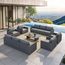 PURPLE LEAF Sanori Grey Symmetrical Outdoor Sectional  Modular Design with Cushions and Ottoman for Porch