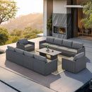 PURPLE LEAF Sanori Grey Symmetrical Outdoor Sectional  Modular Design with Cushions and Ottoman for Porch