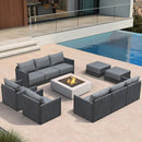 PURPLE LEAF Sanori Grey Symmetrical Outdoor Sectional  Modular Design with Cushions and Ottoman for Porch