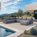 PURPLE LEAF Athena Louvered Pergola Modern Grey Pergola White Roof with Sanori Patio Couch Set Modular Sofas for Deck Backyard Garden