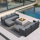 PURPLE LEAF Sanori Grey Symmetrical Outdoor Sectional  Modular Design with Cushions and Ottoman for Porch