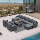 PURPLE LEAF Sanori Grey Symmetrical Outdoor Sectional  Modular Design with Cushions and Ottoman for Porch