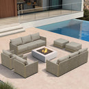 PURPLE LEAF Sanori Beige Symmetrical Outdoor Sectional  Modular Design with Cushions and Ottoman for Porch