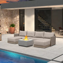 PURPLE LEAF Sanori Beige Symmetrical Outdoor Sectional  Modular Design with Cushions and Ottoman for Porch