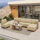 PURPLE LEAF Breck Open-End Modular Outdoor Sectional with Wood-Grain Aluminum Frame and Thick Teak-Colored Cushions for Open-Air Comfort