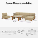 PURPLE LEAF Breck Open-End Modular Outdoor Sectional with Wood-Grain Aluminum Frame and Thick Teak-Colored Cushions for Open-Air Comfort