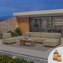 PURPLE LEAF Breck Open-End Modular Outdoor Sectional with Wood-Grain Aluminum Frame and Thick Teak-Colored Cushions for Open-Air Comfort