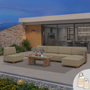 PURPLE LEAF Breck Open-End Modular Outdoor Sectional with Wood-Grain Aluminum Frame and Thick Teak-Colored Cushions for Open-Air Comfort