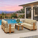 PURPLE LEAF Breck Open-End Modular Outdoor Sectional with Wood-Grain Aluminum Frame and Thick Teak-Colored Cushions for Open-Air Comfort