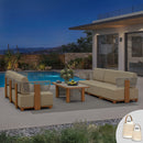 PURPLE LEAF Breck Open-End Modular Outdoor Sectional with Wood-Grain Aluminum Frame and Thick Teak-Colored Cushions for Open-Air Comfort