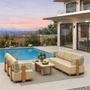 PURPLE LEAF Breck Open-End Modular Outdoor Sectional with Wood-Grain Aluminum Frame and Thick Teak-Colored Cushions for Open-Air Comfort