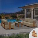 PURPLE LEAF Breck Open-End Modular Outdoor Sectional with Wood-Grain Aluminum Frame and Thick Teak-Colored Cushions for Open-Air Comfort
