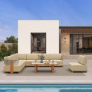 PURPLE LEAF Breck Open-End Modular Outdoor Sectional with Wood-Grain Aluminum Frame and Thick Teak-Colored Cushions for Open-Air Comfort