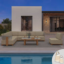 PURPLE LEAF Breck Open-End Modular Outdoor Sectional with Wood-Grain Aluminum Frame and Thick Teak-Colored Cushions for Open-Air Comfort