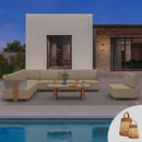 PURPLE LEAF Breck Open-End Modular Outdoor Sectional with Wood-Grain Aluminum Frame and Thick Teak-Colored Cushions for Open-Air Comfort