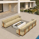 PURPLE LEAF Breck Open-End Modular Outdoor Sectional with Wood-Grain Aluminum Frame and Thick Teak-Colored Cushions for Open-Air Comfort