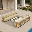 PURPLE LEAF Breck Open-End Modular Outdoor Sectional with Wood-Grain Aluminum Frame and Thick Teak-Colored Cushions for Open-Air Comfort
