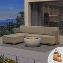 PURPLE LEAF Breck L-Shaped Modular Outdoor Sectional with Wood-Grain Aluminum Frame and Thick Teak-Colored Cushions for Luxury Backyard Lounge