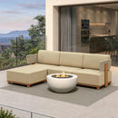 PURPLE LEAF Breck L-Shaped Modular Outdoor Sectional with Wood-Grain Aluminum Frame and Thick Teak-Colored Cushions for Luxury Backyard Lounge
