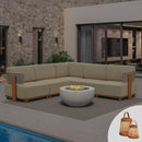 PURPLE LEAF Breck L-Shaped Modular Outdoor Sectional with Wood-Grain Aluminum Frame and Thick Teak-Colored Cushions for Luxury Backyard Lounge