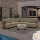 PURPLE LEAF Breck L-Shaped Modular Outdoor Sectional with Wood-Grain Aluminum Frame and Thick Teak-Colored Cushions for Luxury Backyard Lounge