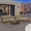 PURPLE LEAF Breck L-Shaped with table Modular Outdoor Sectional with Wood-Grain Aluminum Frame and Thick Teak-Colored Cushions for Luxury Backyard Lounge