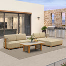PURPLE LEAF Breck L-Shaped with table Modular Outdoor Sectional with Wood-Grain Aluminum Frame and Thick Teak-Colored Cushions for Luxury Backyard Lounge