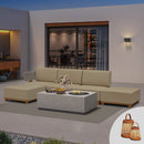 PURPLE LEAF Breck L-Shaped Modular Outdoor Sectional with Wood-Grain Aluminum Frame and Thick Teak-Colored Cushions for Luxury Backyard Lounge
